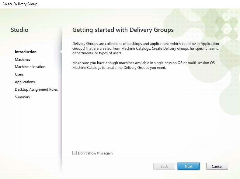 The Getting started with Delivery Groups page