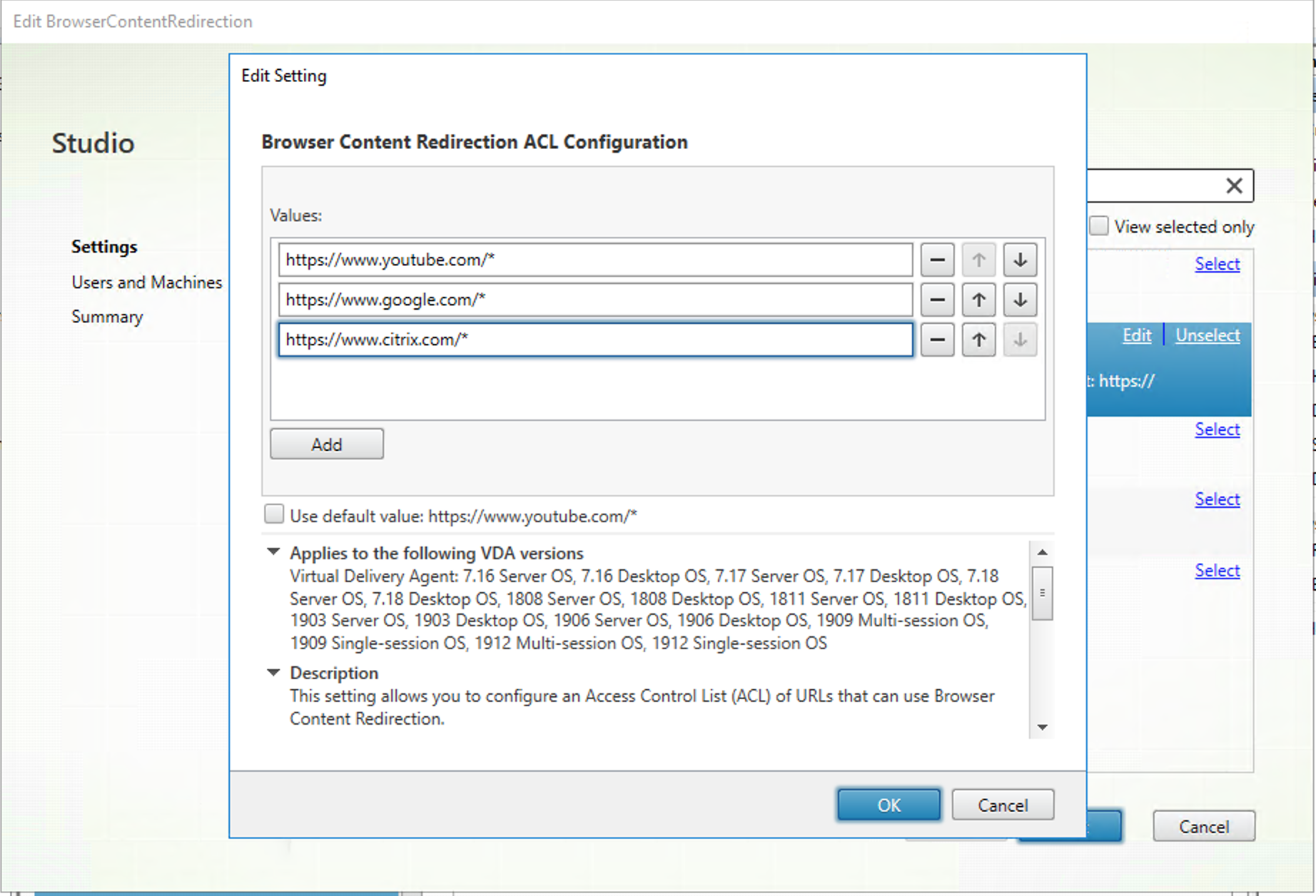 Setting an allow list for Browser Content Redirection