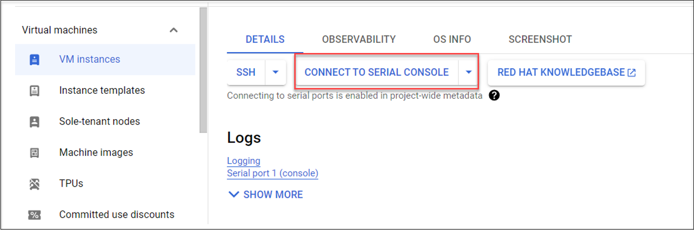 Connect to the serial console