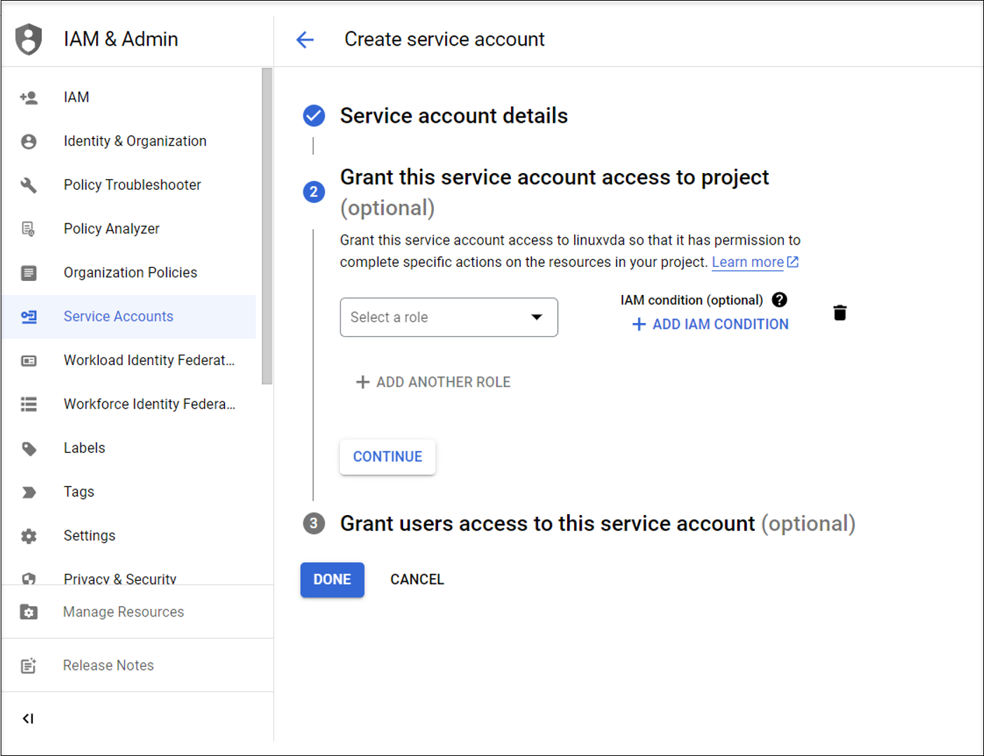Done with creating a GCP service account