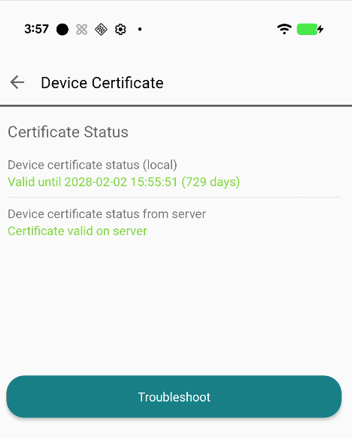 Image of the device certificate troubleshooting