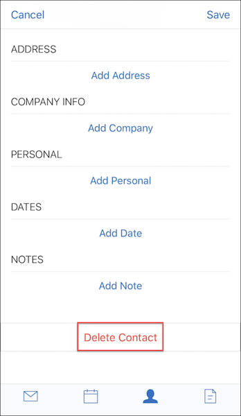 Bild der Option zum Löschen von Kontakten auf iOS-Geräten