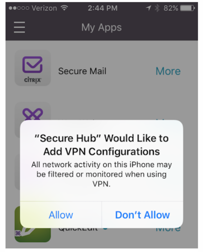 iOS VPN installation | Secure Hub