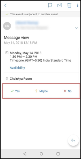 Opções de convites para reunião no Secure Mail para Android