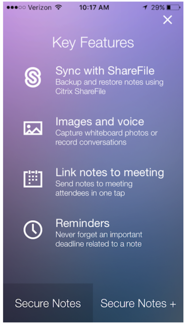 Image of the Secure Notes + features