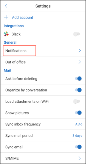 Subfolder notifications settings