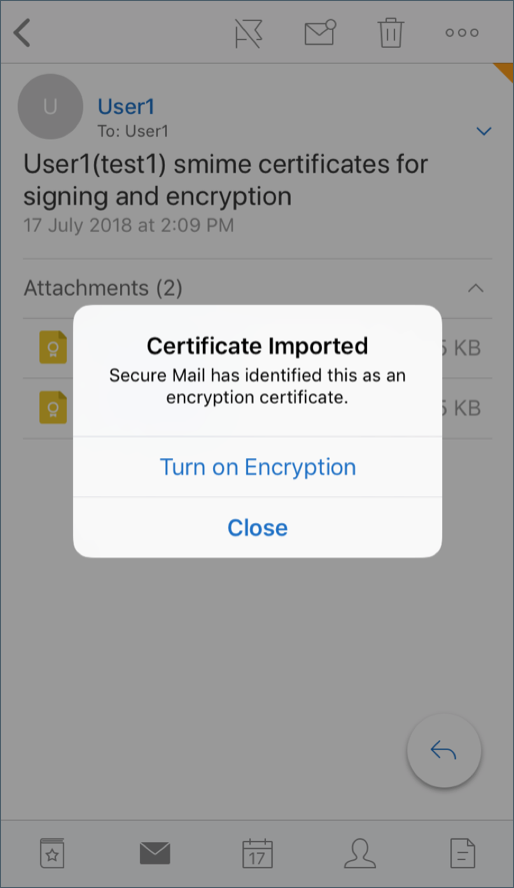 Imagem do certificado de importação para ativar a criptografia