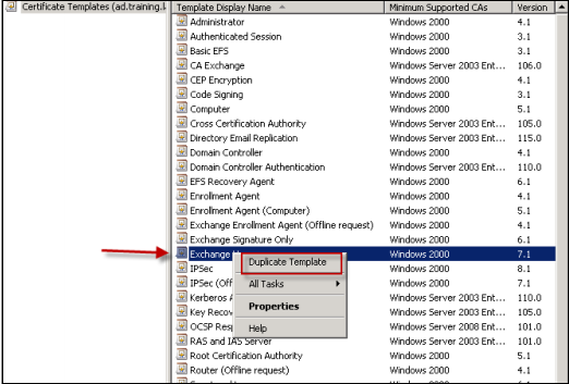 Image of the Certificate Templates dialog box