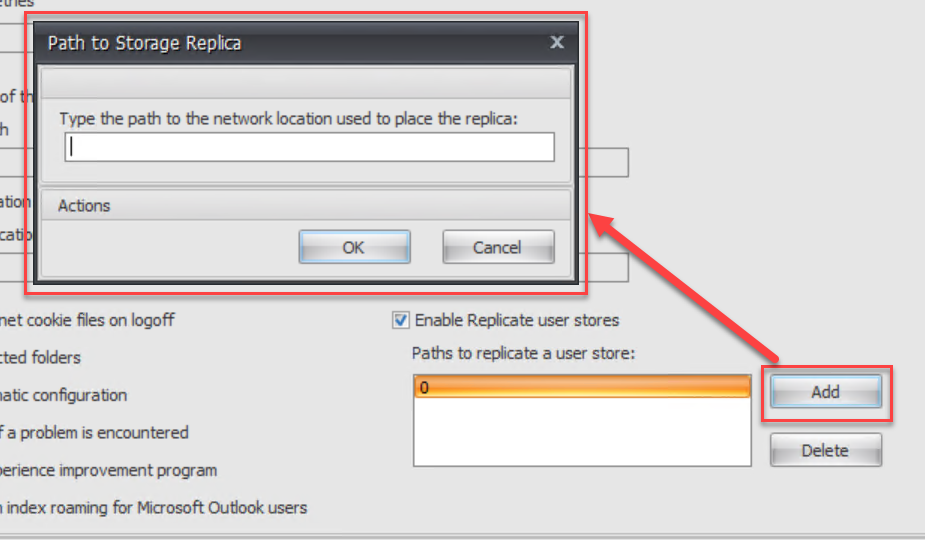 Setting the Replicate user stores policy in WEM