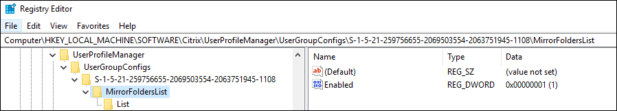 Result in Registry for folders to mirror 1
