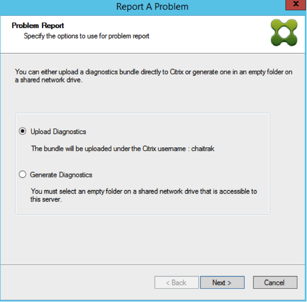 Image of the Upload diagnostics option