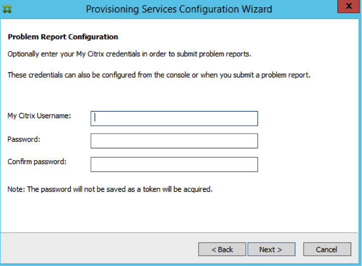 Image of problem reporting configuration screen