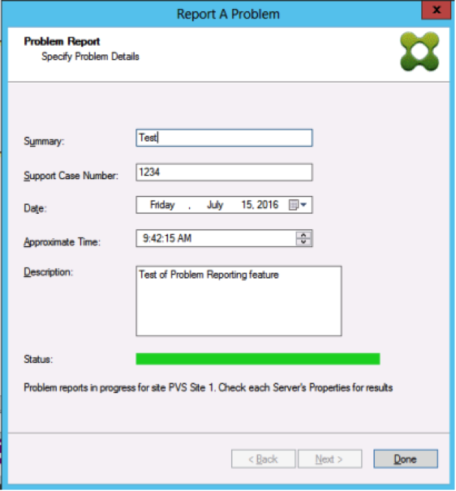 Image of the Problem Report Screen
