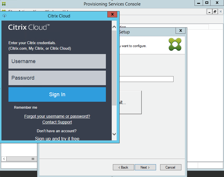 Imagen de la pantalla de inicio de sesión de Citrix Cloud