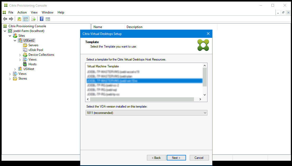 Setup Wizard: VM settings for provisioned targets
