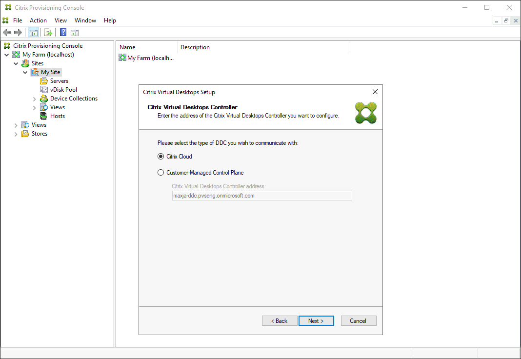 Asistente de configuración de CVAD de Citrix Cloud DDC