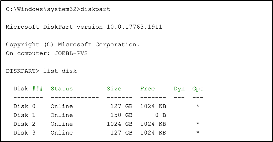 运行 diskpart