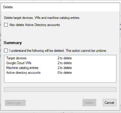 Delete GCP Target VM: Individual VM deletion