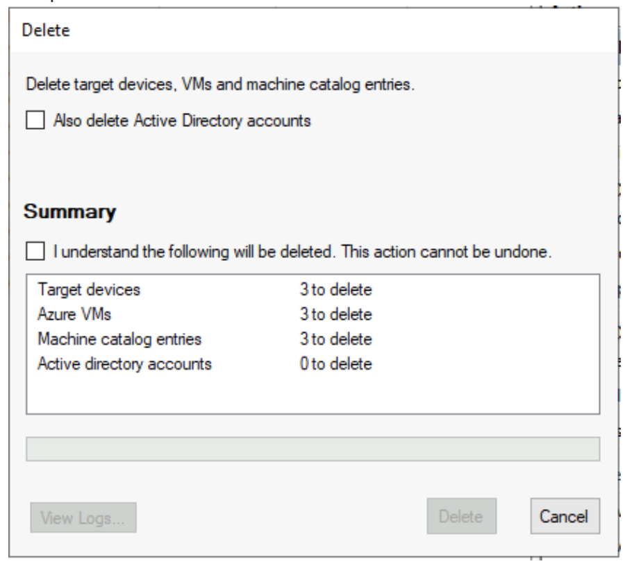 Delete Azure Target VM: Individual VM deletion