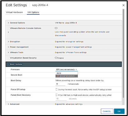 Set boot option as EFI in VMware