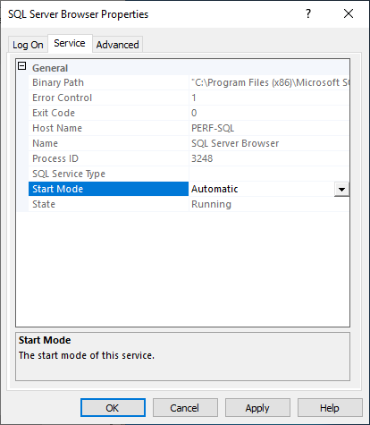 MS SQL Server Browserのプロパティ