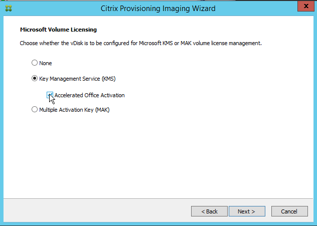 Microsoft-Volumenlizenzierung im Citrix Provisioning-Imagingassistenten