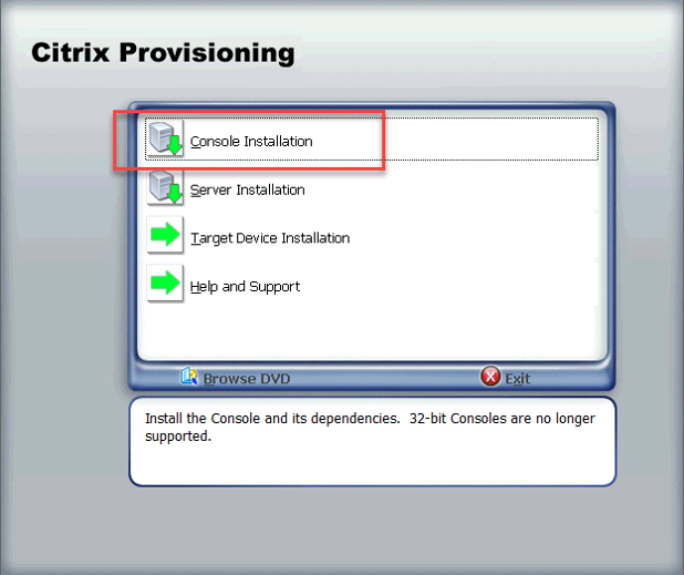 Install the Citrix Provisioning Console