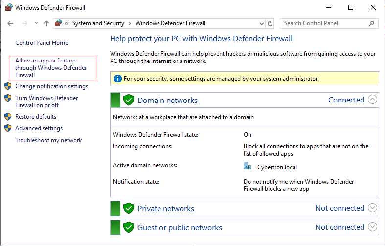 MS SQL server enables Windows Defender Firewall