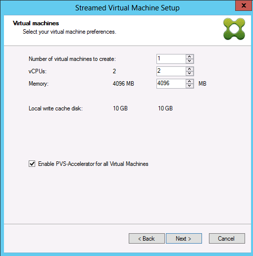 Image of the streamed VM Setup Wizad to enable PVS accelerator