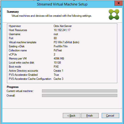 Streamed Virtual Machine Setup Summary
