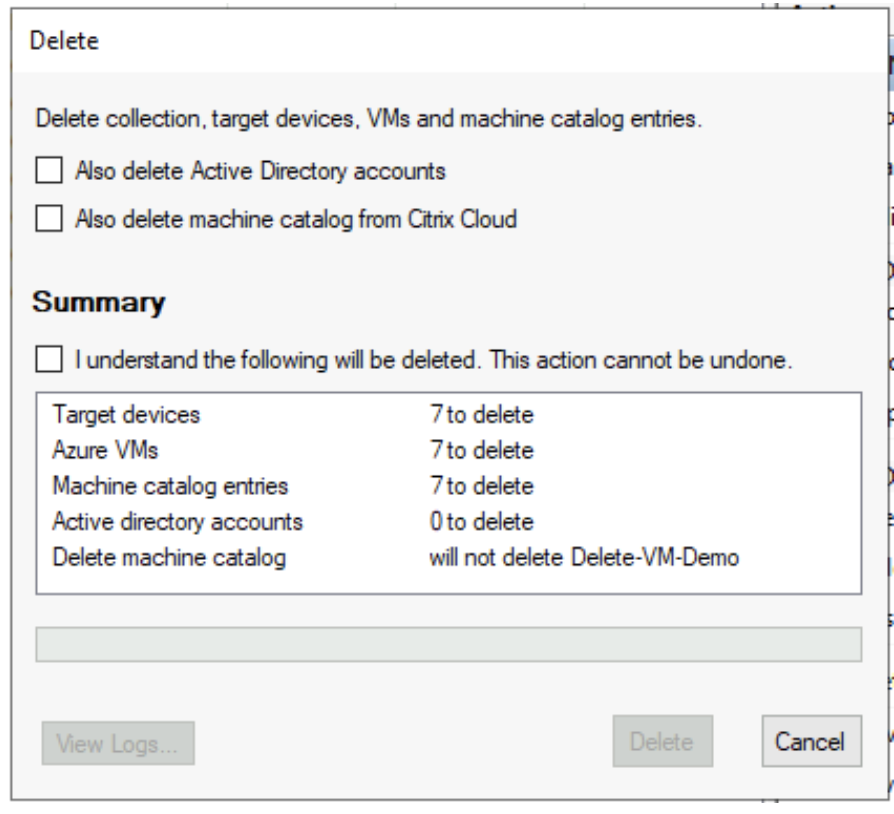 Delete Azure Target VM: Entire VM deletion