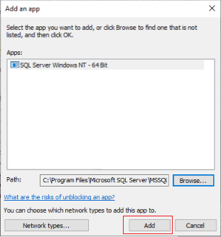 MS SQL server allows firewall apps