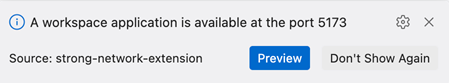 VS Code port notification with Preview button
