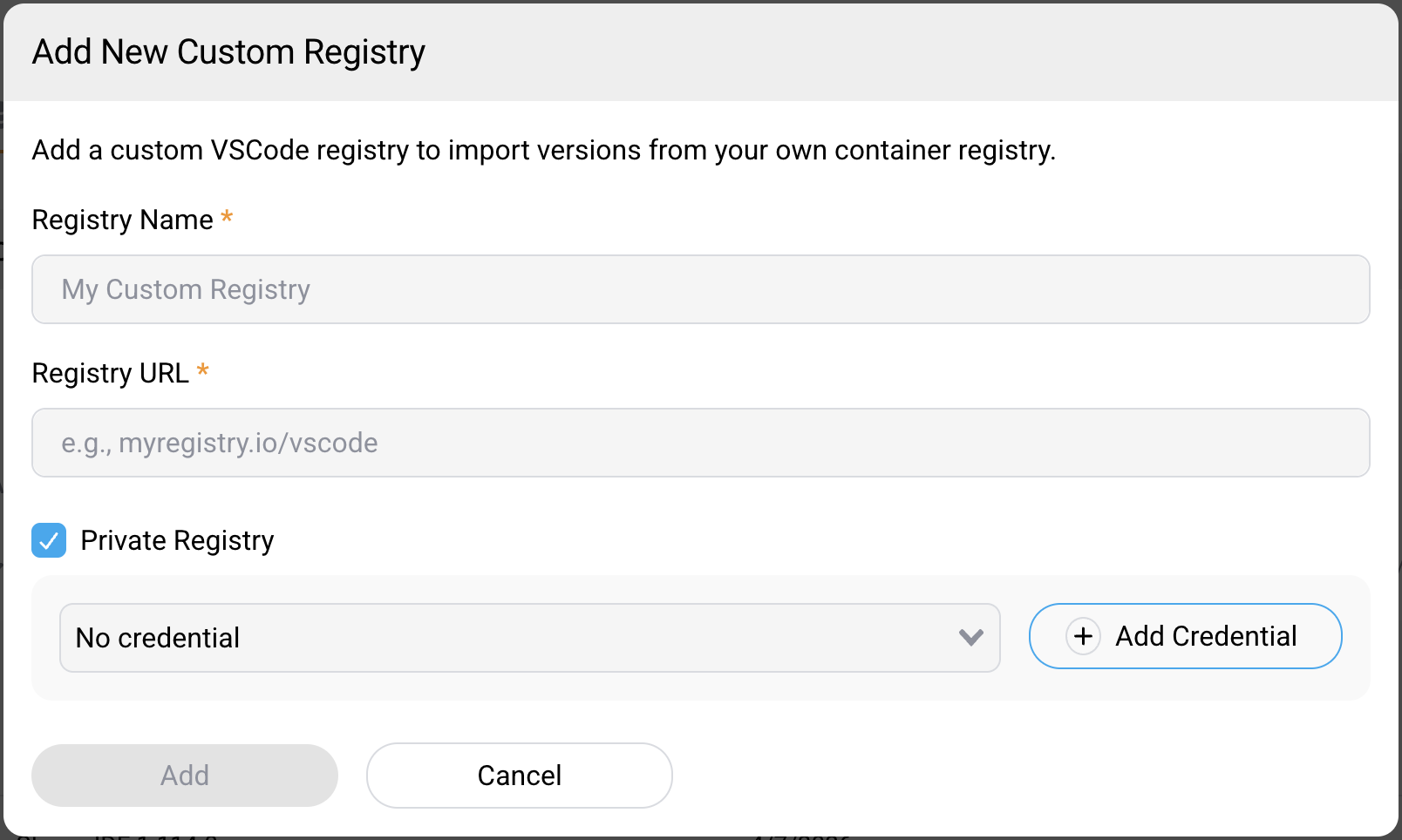 Add New Custom Registry dialog