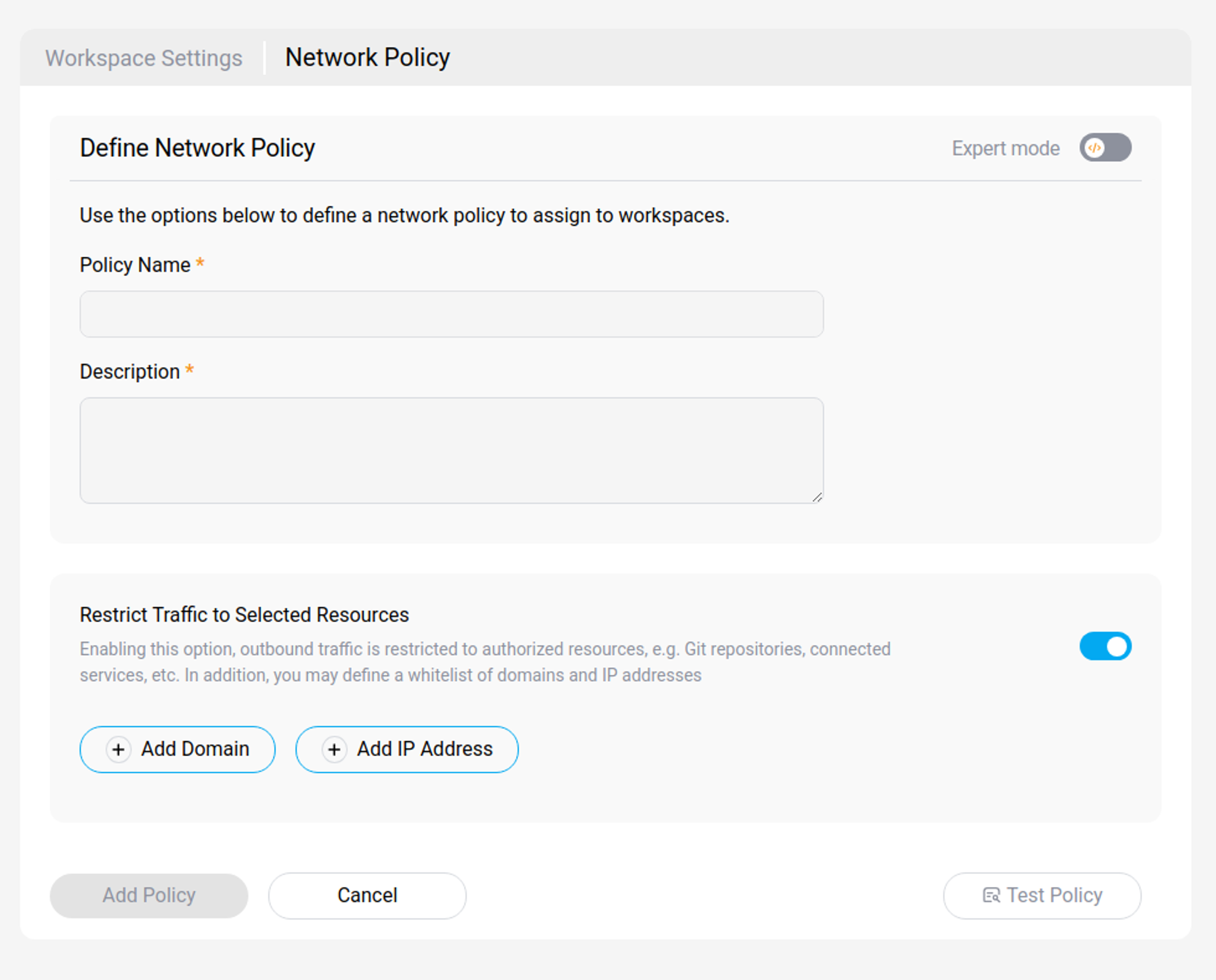 The Create Policy dialog