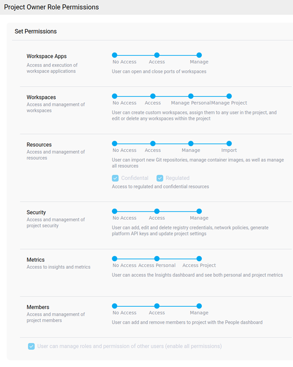 Permission levels in the role editor