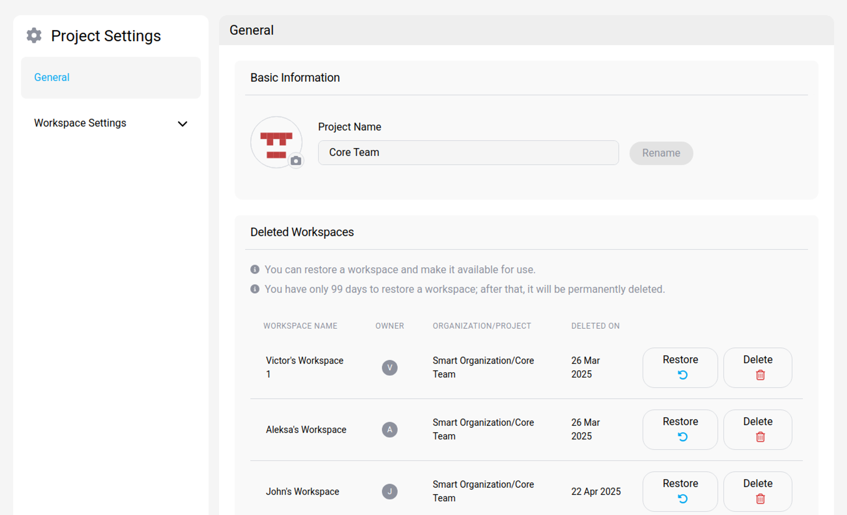 Project general settings