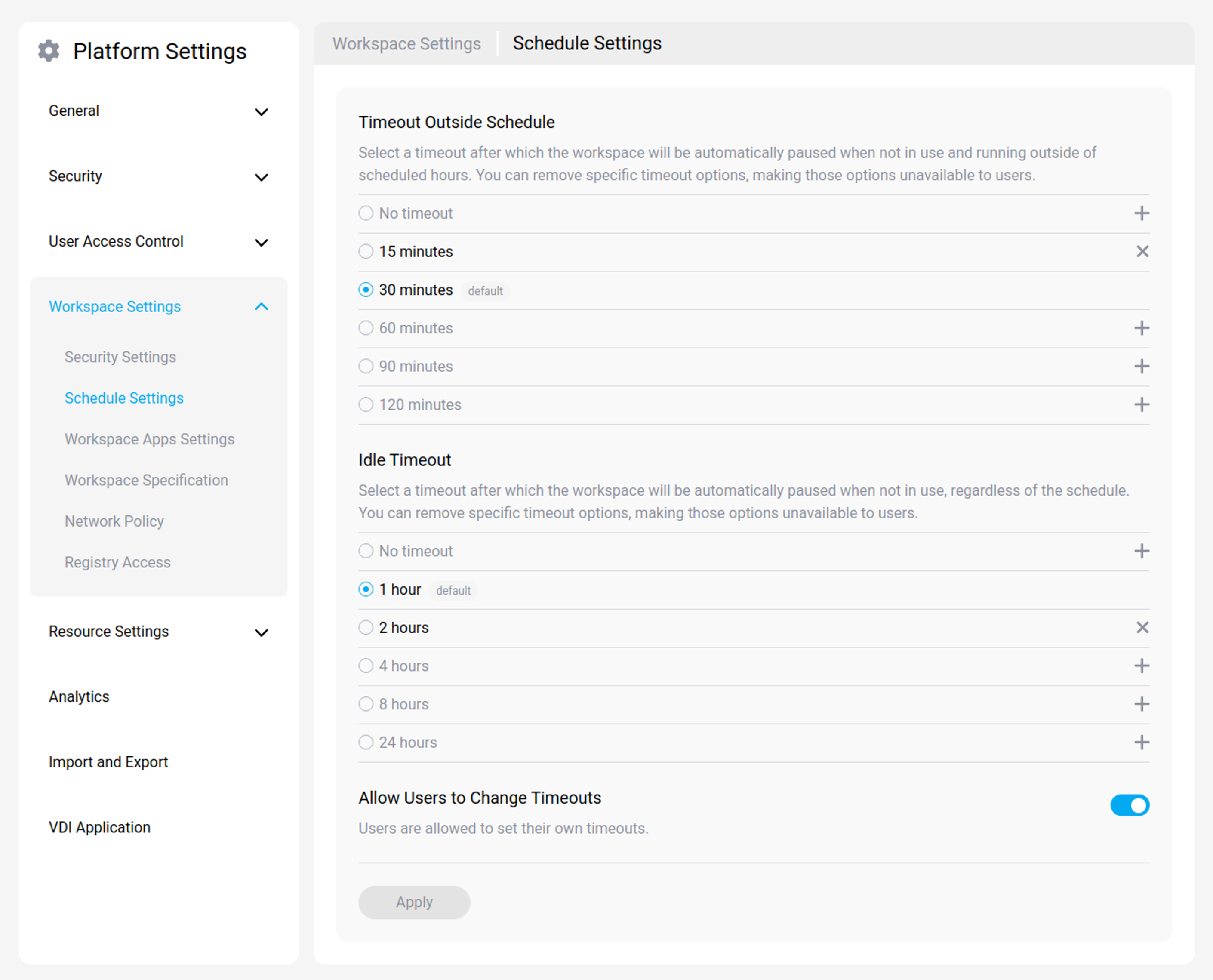Schedule settings