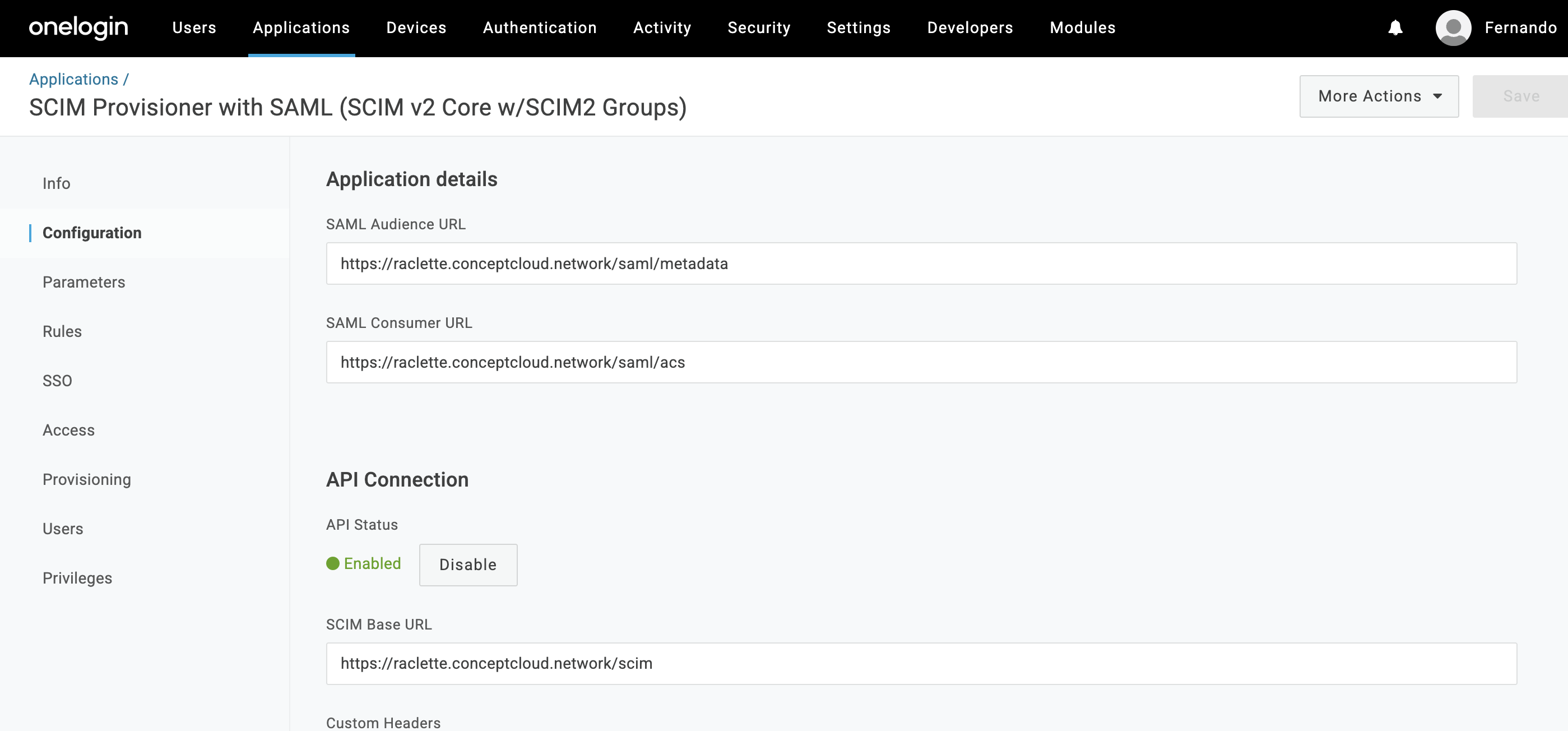 OneLogin configured
