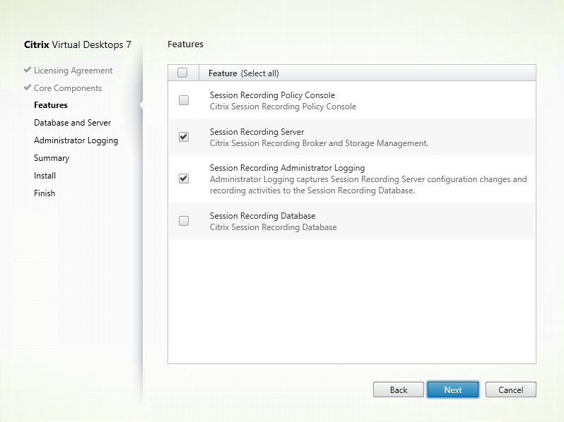 Image of selecting session Recording Server and admin logging