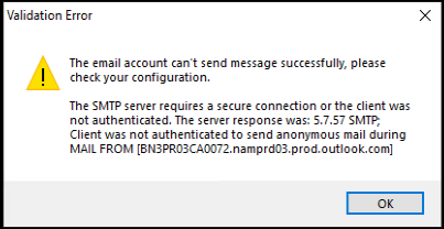 Email account cannot send messages error