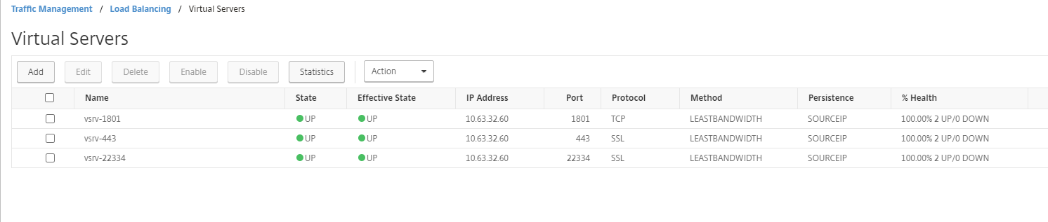 Load balancing virtual servers of three port numbers