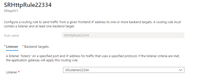 Request routing rule for port 22334 - Listener tab