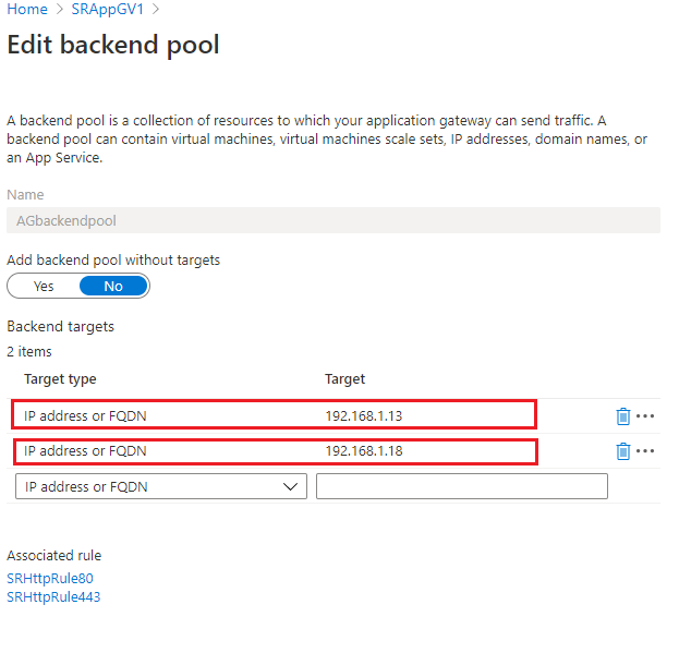 Azure application gateway back-end pool