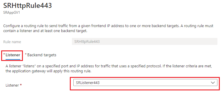 Request routing rule for port 443 - Listener tab