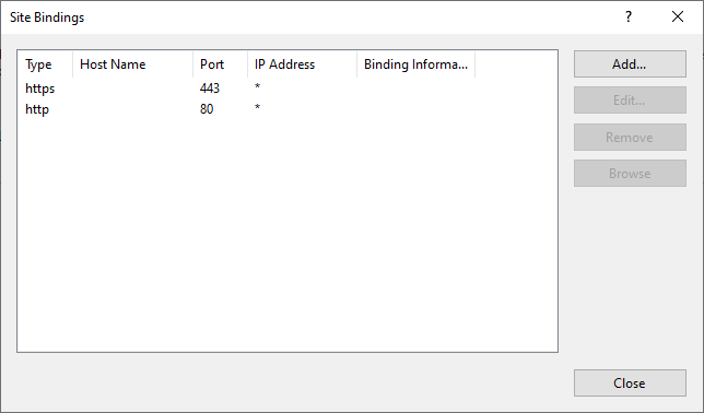 Add an HTTPS site binding in IIS