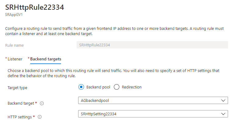 Request routing rule for port 22334 - Backend targets tab