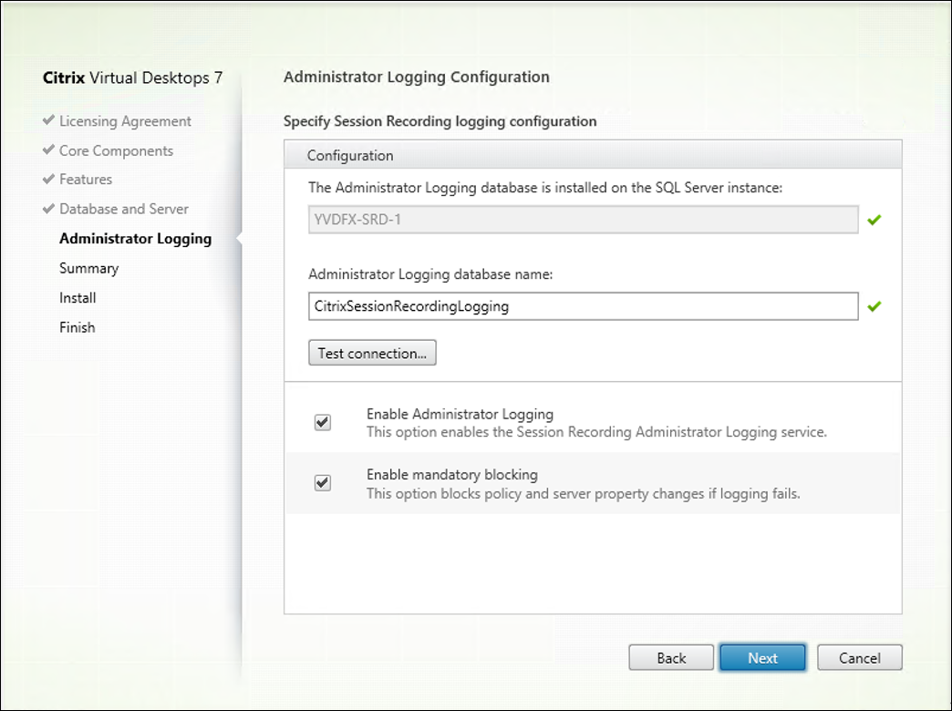 Administration Logging Configuration page