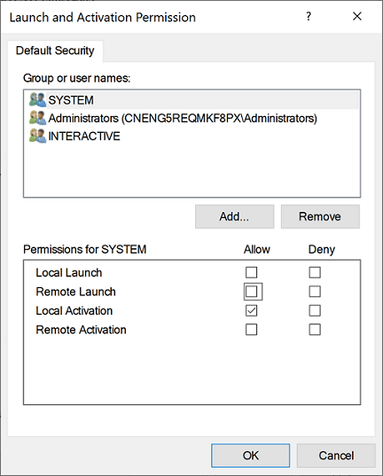 The Launch and Activation Permissions dialog box