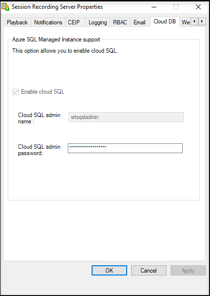 Update the cloud SQL admin password